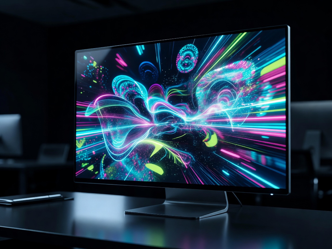Bright high resolution monitor display showing fast gaming visuals